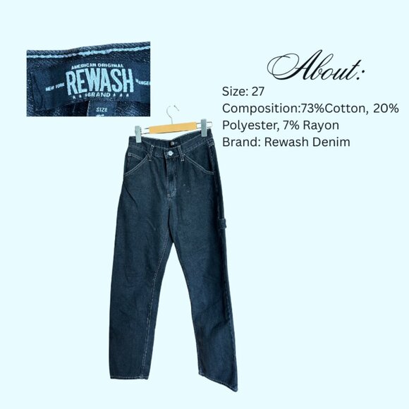 Rewash Denim High Rise Black Carpenter Jeans | Straight Leg Utility Pants Size 2 - Picture 1 of 4